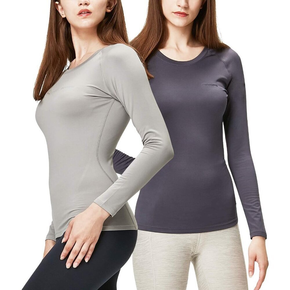 Women's Thermal Long Sleeve Shirts 2 Pack Charcoal Light Grey Base Layers